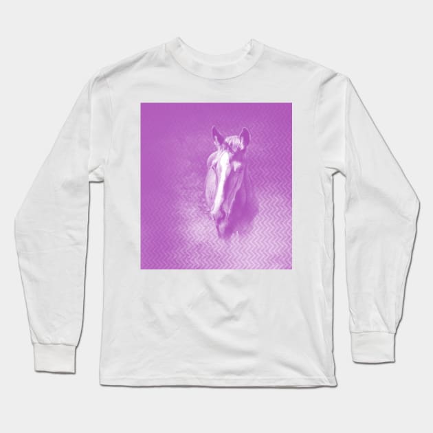 Horse emerging from the purple mist Long Sleeve T-Shirt by hereswendy